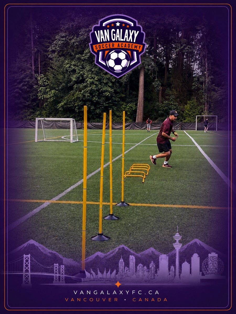 A coach running an agility-pole speed drill
